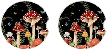 2 Pack Cute Mushroom Pattern Absorbent Car Coasters for Cup