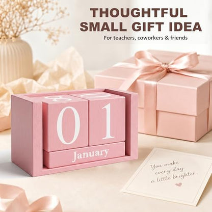 MICKYU Pink Wooden Perpetual Block Calendar