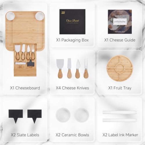 YZS Bamboo Charcuterie Board Set with 4 Cheese Knives, 13 Inch