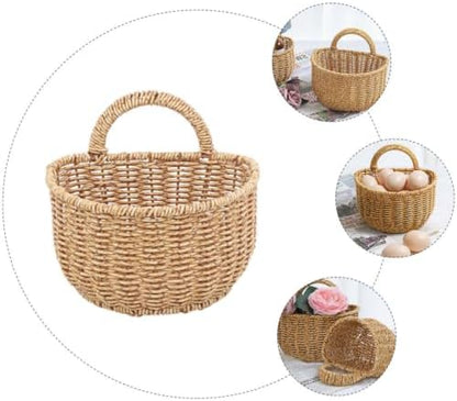 Wall Hanging Basket for Kitchen Fruit Mail Storage, Brown Imitation