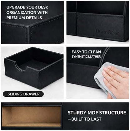 UnionBasic Desk Organizer - Multifunctional Leather Desktop Pen Holder