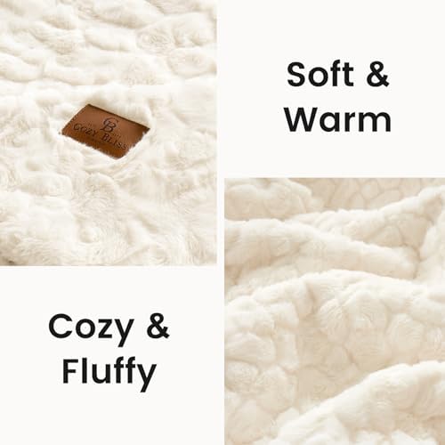 Cozy Bliss Faux Fur Throw Blanket for Couch, Fuzzy Soft Plush Thick