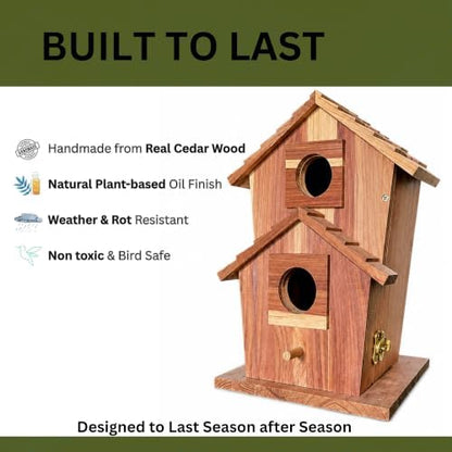 Cedar Bird House for Outside, Wooden Birdhouse for Outdoors, Bluebird