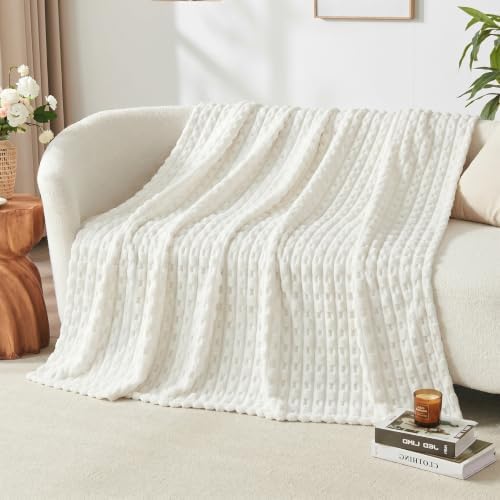 Leximan Ribbed Fleece Throw Blanket, Ultra-Soft Plush Blanket for