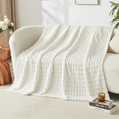 Leximan Ribbed Fleece Throw Blanket, Ultra-Soft Plush Blanket for