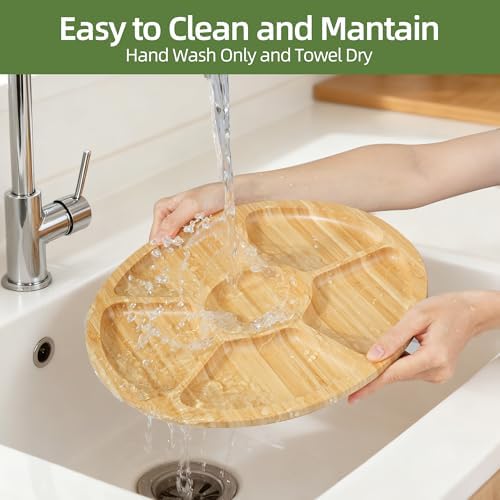 Charcuterie Board with Lid, Bamboo 6‐Compartment Portable Serving