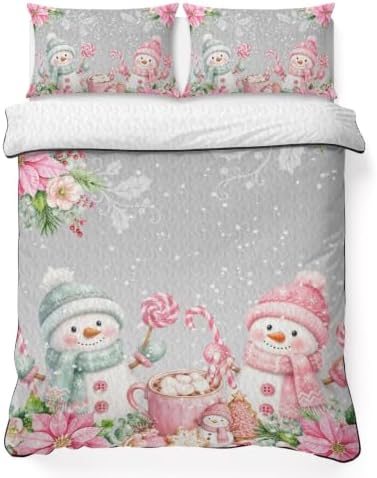 Christmas Quilt Set Twin Size 3 Pieces Quilted Bedspread Soft, Cute