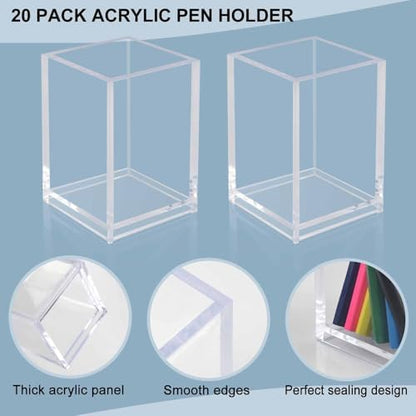 20 Pack Clear Acrylic Pen Holders, Bulk Pencil Cup Desk Organizers