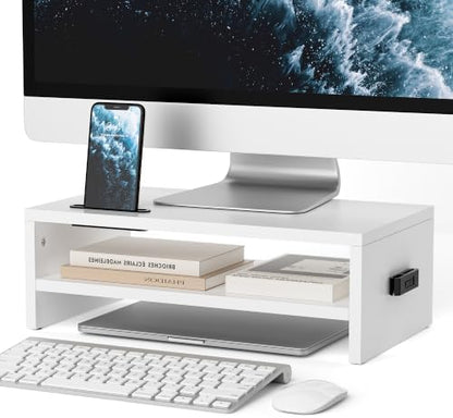BONTEC Wooden Monitor Stand Riser for Desk, 2-Tier Computer Monitor