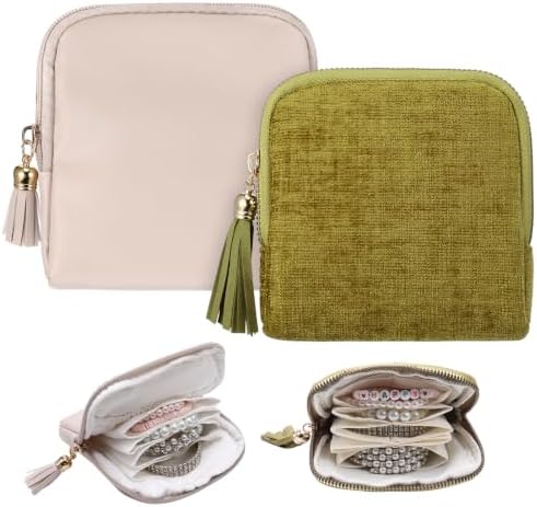 JATEBI 2 Pcs Small Travel Jewelry Organizer Case Zipper Faux Leather