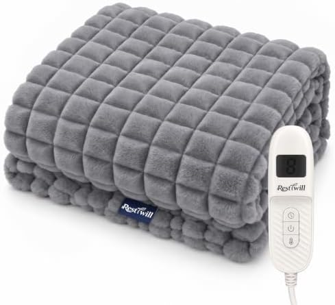 Electric Heated Blanket Faux Rabbit Fur & Flannel Cozy Throw 50''x60''