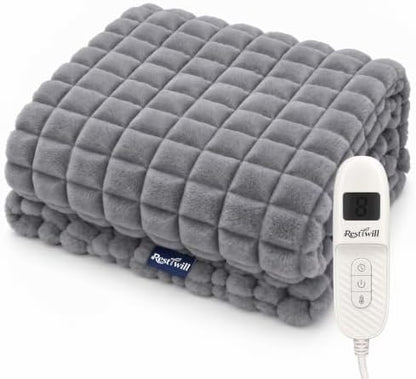 Electric Heated Blanket Faux Rabbit Fur & Flannel Cozy Throw 50''x60''