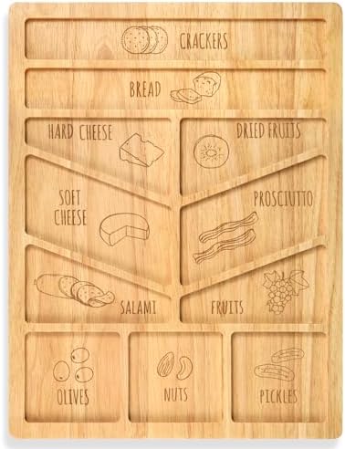 Funny Charcuterie Board with Compartments Guide, Large Wooden Cheese