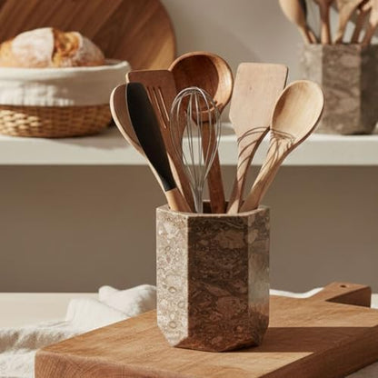 Radicaln Marble Utensil Holder Kitchen Counter, 6.5 Inch Spoon Crock