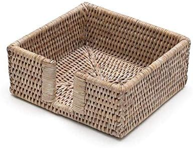 Caspari Rattan Cocktail Napkin Holder in White Natural, 1 Each