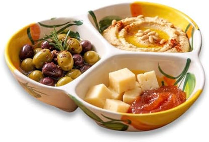 3-Compartment Ceramic Serving Dish, Handmade in Spain