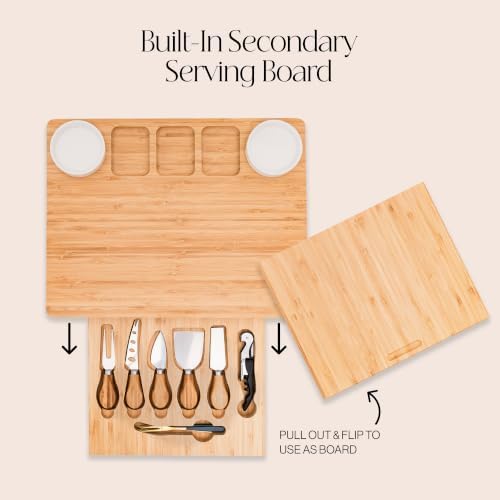 Bamboo Charcuterie Board gift Set, 12x15 in Cheese Board with 16