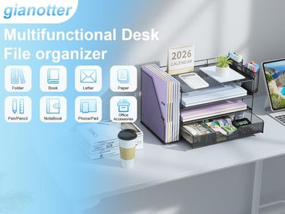 gianotter Metal Mesh Desk Organizers and Accessories with File Holder