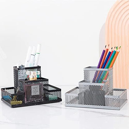 Desk Organizer Desktop Mesh Pen Pencil Holder Caddy with 4