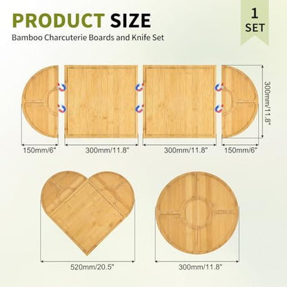 Bamboo Charcuterie Boards and Knife Set, 4 in 1 Cheese Platter