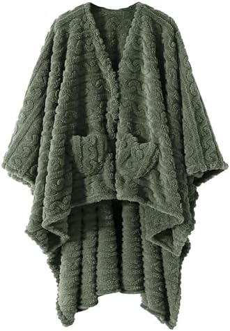 Wearable Blanket Sherpa Fleece Shawl Blanket with Pockets Blanket