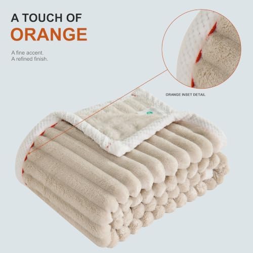 Flannel Throw Blanket, Soft Plush for Couch Bed Beige 40x50 in