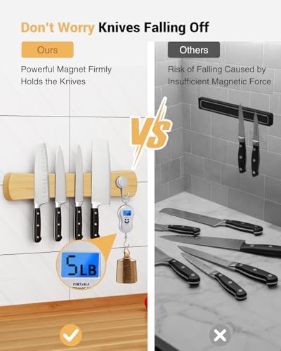 Magnetic Knife Holder, 12 Inch Bamboo Wood Knife Strip for Wall or