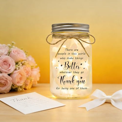 Thank You Gifts for Women Men - Mason Jar Night Light