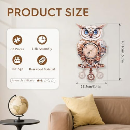 3D Wooden Puzzles for Adults-Owl Clock Puzzle-Adult Crafts