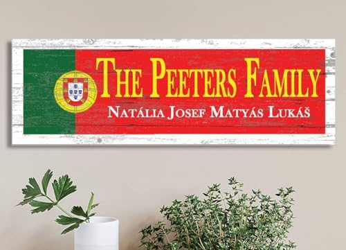 Wooden Portuguese Flag Sign - Custom Names - Personalized Portugal