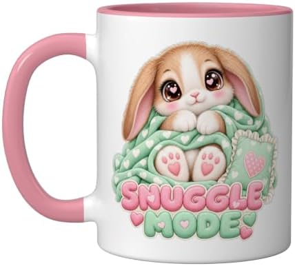 Snuggly Bunny in a Mint Blanket with Heart Eyes Ceramic Mug