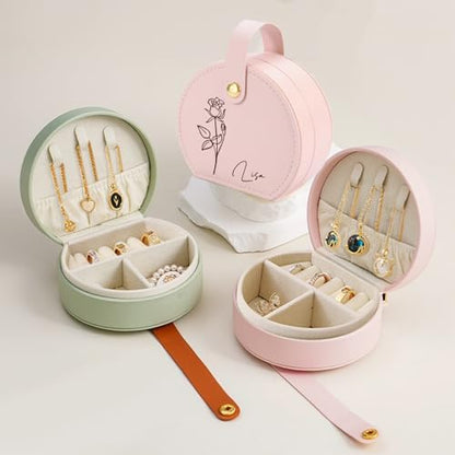 Personalized Birth Flower Jewelry Box with Name - Custom Travel Case
