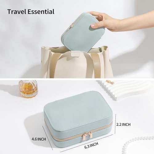 Genuine Leather Travel Jewelry Organizer Case with Mirror for Women