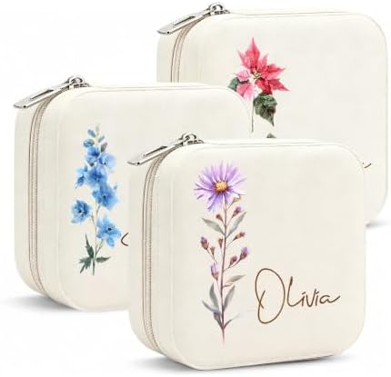 DayOfShe Personalized Travel Jewelry Box with Name and Birth