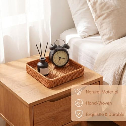 Rattan Serving Tray Set of 3 Rectangular Wicker Storage Baskets
