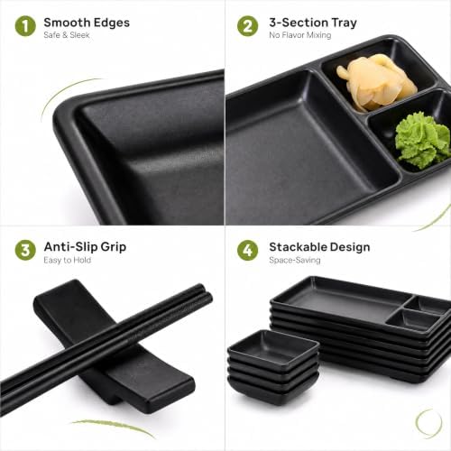 Pumtus 16 Piece Japanese Sushi Plate Set, Melamine Sushi Serving Set