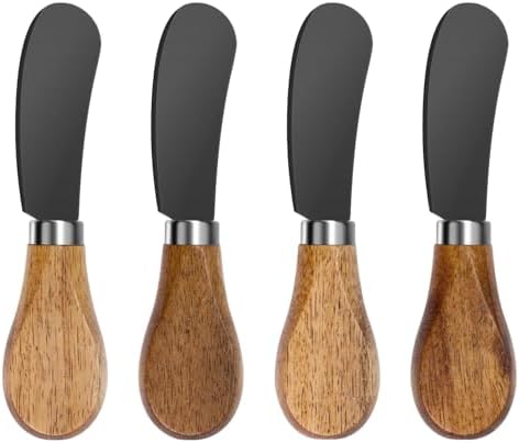 Cheese Spreader Knives Set of 4, Stainless Steel with Acacia Wood
