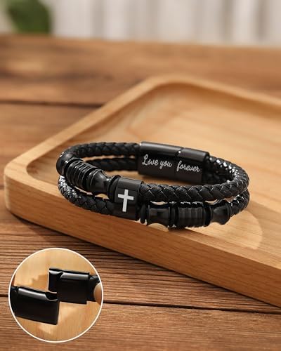 UNGENT THEM Leather Cross Bracelet for Son Grandson Brother Christian