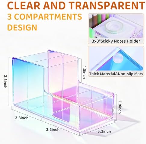 Iridescent Acrylic Desk Organizer with 3 Compartments - Clear Pencil