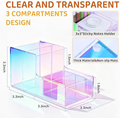 Iridescent Acrylic Desk Organizer with 3 Compartments - Clear Pencil