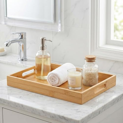 Briful Bamboo Decorative Tray with Handles - 16 x 12 Inch Rectangle