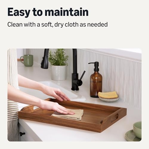 Amazon Basics Wooden Serving Tray, 17" x 12" Acacia Wood Decorative