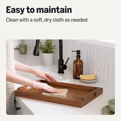 Amazon Basics Wooden Serving Tray, 17" x 12" Acacia Wood Decorative