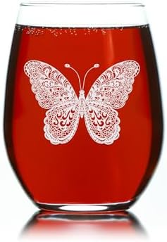 C M Butterfly Stemless Wine Glass - Butterfly Lover Gift for Women
