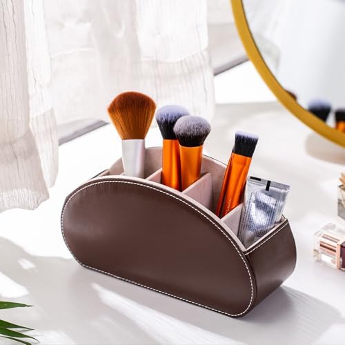 Remote Control Holders Organizer Box with 5 Compartment PU Leather