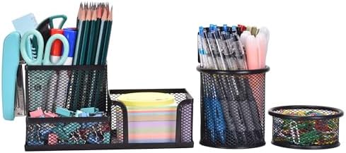Freewindo Mesh Desk Organizer, Set of 3 Pen Holder Office Desk
