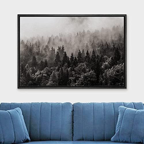 wall26 Framed Canvas Wall Art - Misty Forest in Black and White