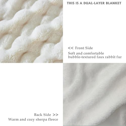 Faux Fur Throw Blanket for Couch, Soft Fuzzy Plush Thick Bubble