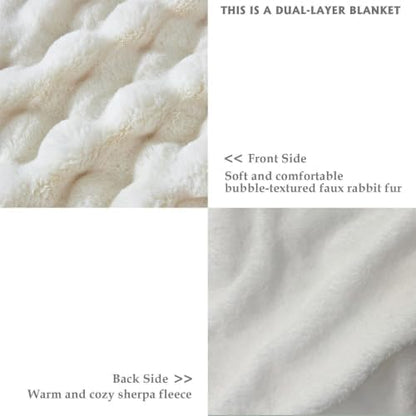 Faux Fur Throw Blanket for Couch, Soft Fuzzy Plush Thick Bubble