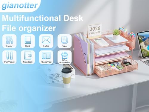 gianotter Desk Organizers and Accessories with File Holder, 4-Tier